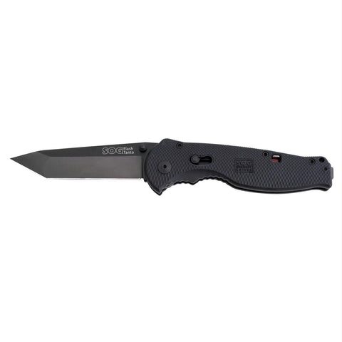 SOG Flash II Tanto Folding Knife Black TiNi Straight