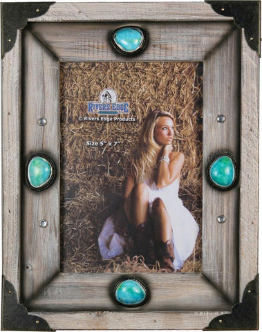 Rivers Edge Wood Western Frame w-Turquoise Stone